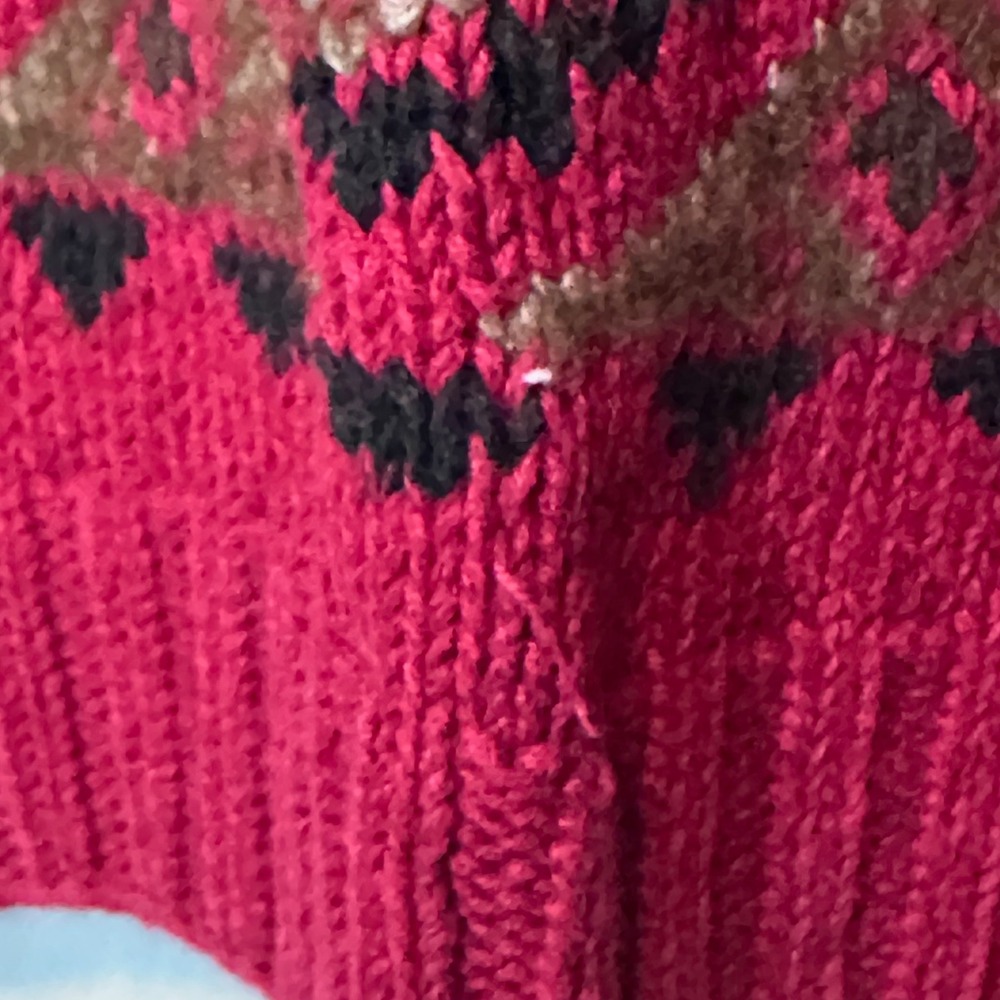 Eddie Bauer Hand Knitted Reindeer Sweater Red Linen Cotton Fair Isle Womens L - Picture 6 of 9